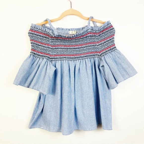 FREEWAY Blue Stripe Off The‎ Shoulder Top Size Small - Picture 2 of 6
